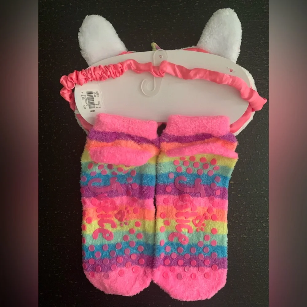 Unicorn Eye Mask & Slipper Socks Set - Rainbow